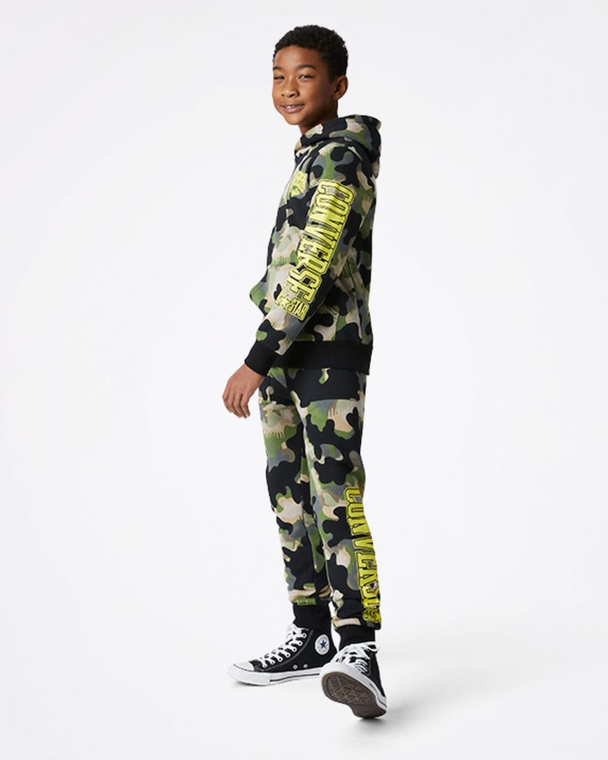 Chlapecké Mikiny S Kapucí Converse Camo Pullover Olivy Zelené | CZ GTOQ30